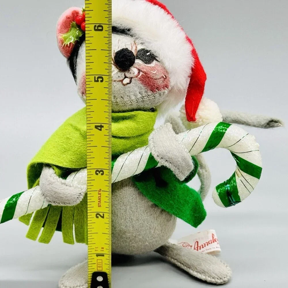 Annalee Mouse Candy Cane Santa Hat 6.5 inch 1988 Vintage Christmas USA Open Eyes